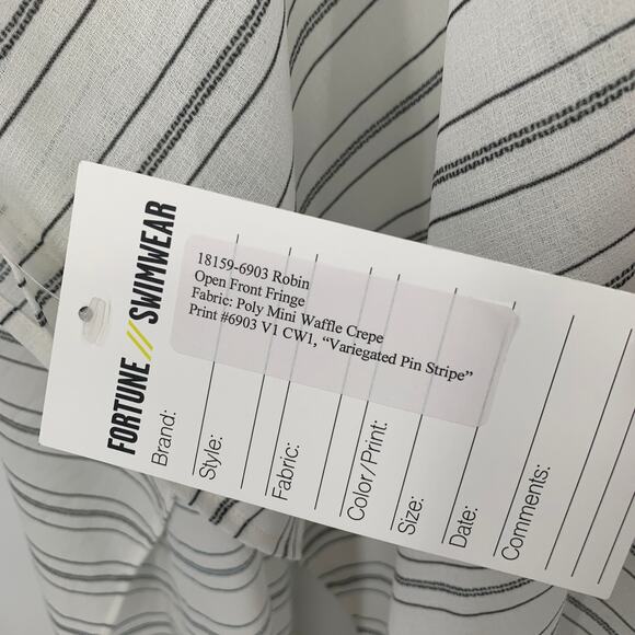 FORTUNE Swimwear Cover Up One Size Robin Fringe Open Front Waffle Crepe - Picture 4 of 7